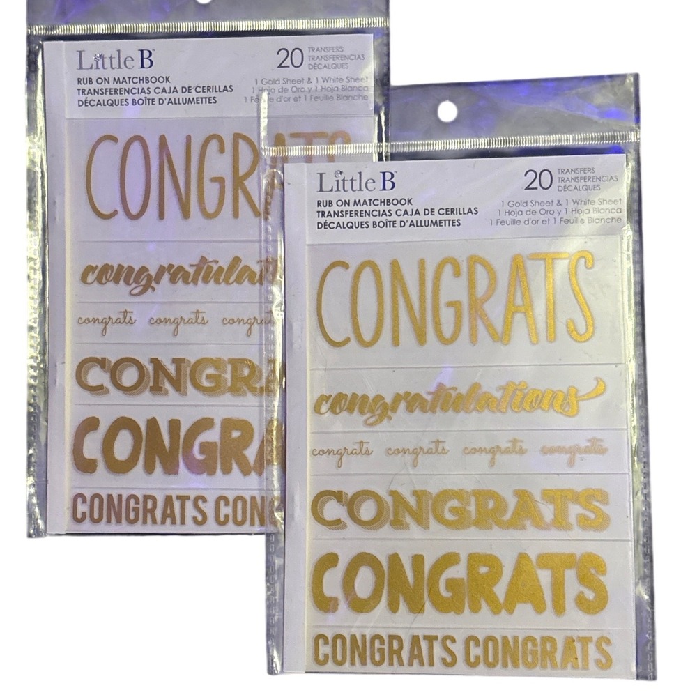NEW Little B Congrats Rub-On Matchbook Transfers Gold White 20 Count Lot of 2